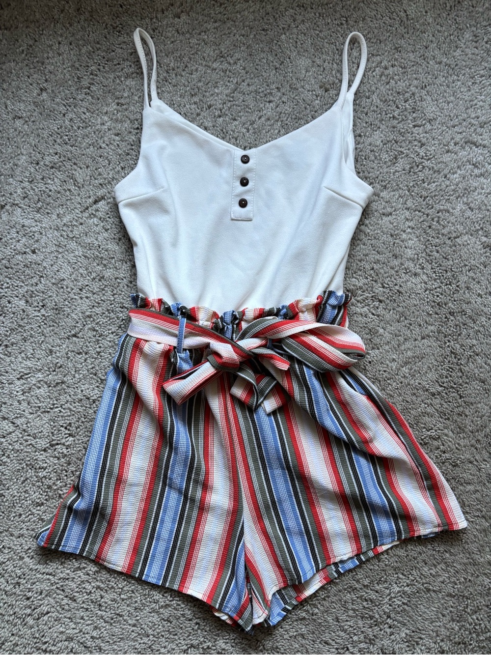 White Striped Romper Small